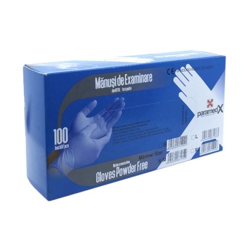 Manusi unica folosinta nitril nepudrate marimea M albastre , 100buc Paramed X
