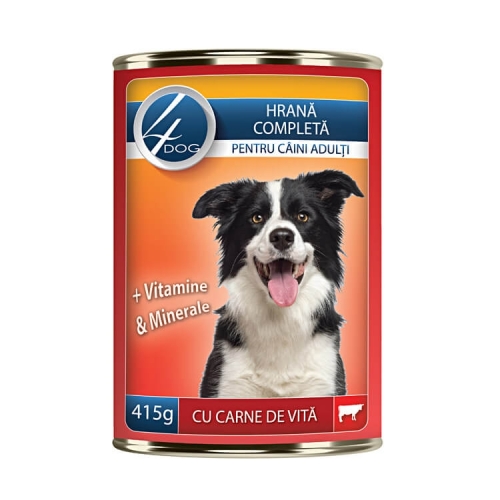 4DOG Conserva Caini cu carne de vita 415g. Produse pentru caini si catei