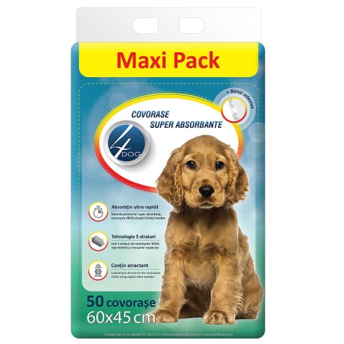 4Dog Covorase absorbante 60x45cm, 50buc Covorase absorbante si scutece 4Dog grupdzc