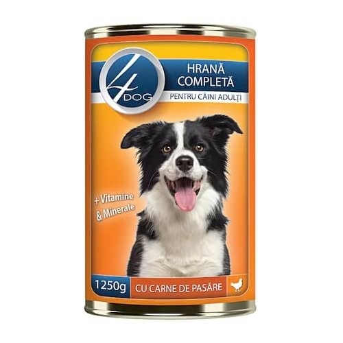 4Dog Hrana completa pentru caini cu carne de pasare, 1240g. Produse pentru caini si catei