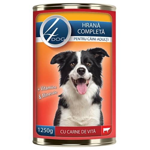 4Dog Hrana completa pentru caini cu carne de vita, 1240g. Produse pentru caini si catei