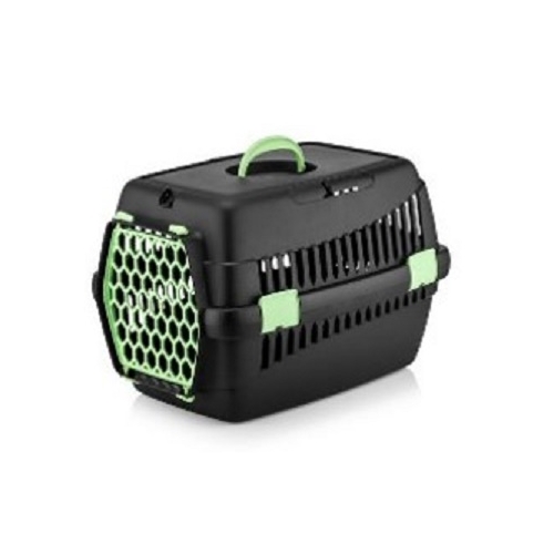 Cusca transport neagra cu usa verde 49x35x32.5cm, 4 DOG DELUXE