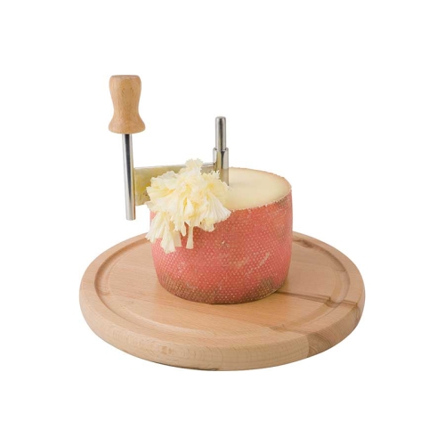 Dispozitiv pentru taiat branza/ciocolata, suport din lemn, ax central si lama din inox