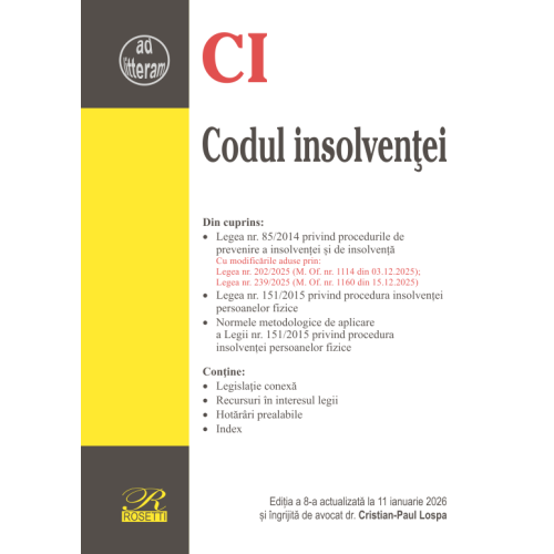 Codul insolventei. Editia a 8-a actualizata la 11 ianuarie 2026