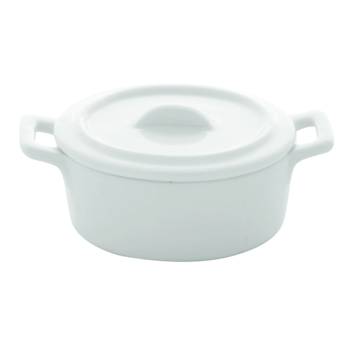 Caserola ovala cu capac din portelan alb 105x70mm