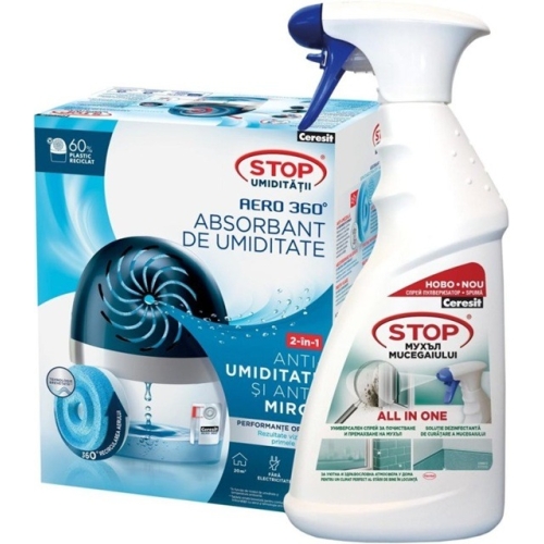 Absorbant Umiditate Ceresit Aero 360, 450 g si Ceresit Stop Mucegai All in One, 500 ml