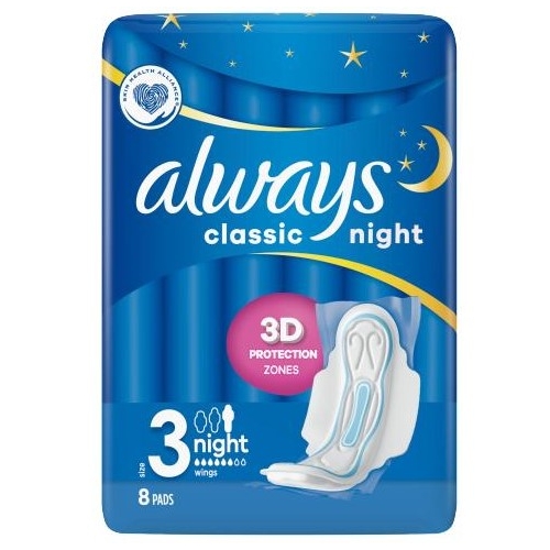 Absorbante Classic Night, Bumbac, 8 buc Always