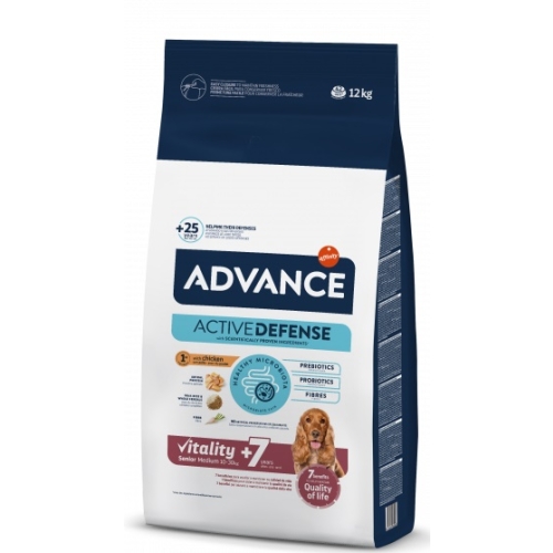 Hrana uscata pentru caini de talie medie, 12 kg, cu pui, Advance Medium Senior Vitality