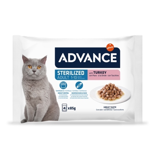 Hrana umeda Pisici Sterilizate, cu Curcan, 4x85 g, Advance Wet Multipack