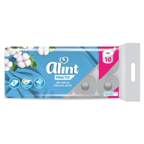 Hartie igienica 100% celuloza, 10 role, 2 straturi, Alint. Produse din hartie pentru bucatarie si baie