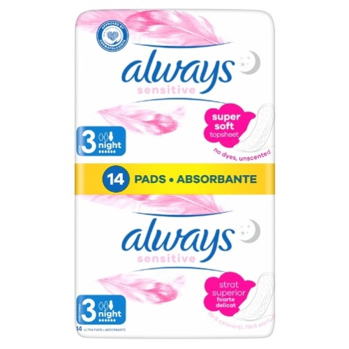 Always absorbante igienice Sensitive Duo Night marime 3, 14 buc