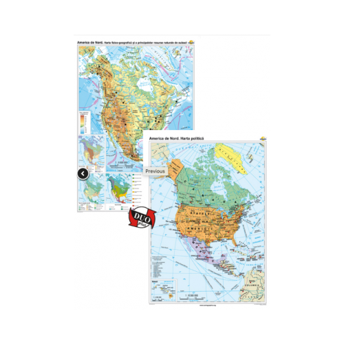 America de Nord. Harta fizico-geografica si a principalelor resurse naturale de subsol si America de Nord. Harta politica – Duo Plus ( CR-3113DPA	120x160 cm)