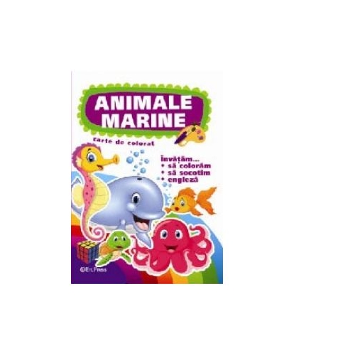 Animale marine. Carte de colorat. Invatam... sa coloram, exercitii grafice, engleza, Erc Press, Carti educative pentru copii