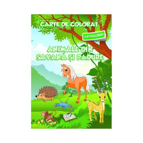 Carte de colorat cu abtibilduri. Animale din Savana si din Padure, editura Ars Libri