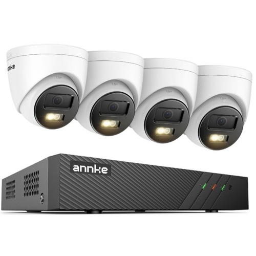 Sistem performant de supraveghere video ANNKE N98PBL+I51EM*4, PoE, NVR 8 canale, 4 camere tip Turret interior/exterior 5MP, Ultra HD/2k+, vedere nocturna IR, audio, rezistent la intemperii