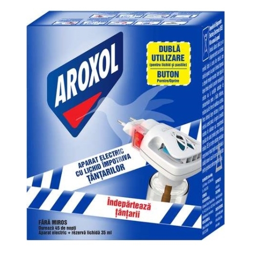 Aparat electric si rezerva lichid anti tantari, 35 ml, 45 nopti, Aroxol. Produs pentru eliminarea insectelor si a gandacilor