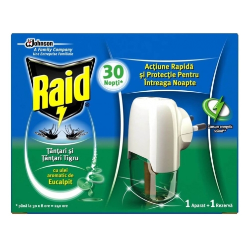 Aparat electric si rezerva lichid impotriva tantarilor, Eucalipt, 21 ml, Raid