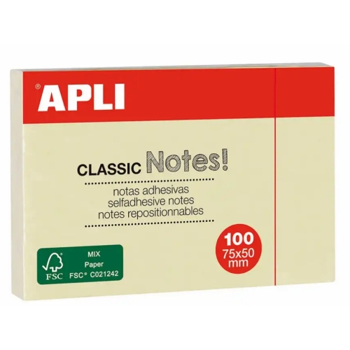 Notite adezive Apli, 50*75mm, 100 file, galben