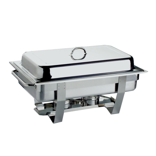 Chafing dish dreptunghiular, cuva GN1/1-h 65mm, capacitate 9 litri, 2 arzatoare, inox polisat