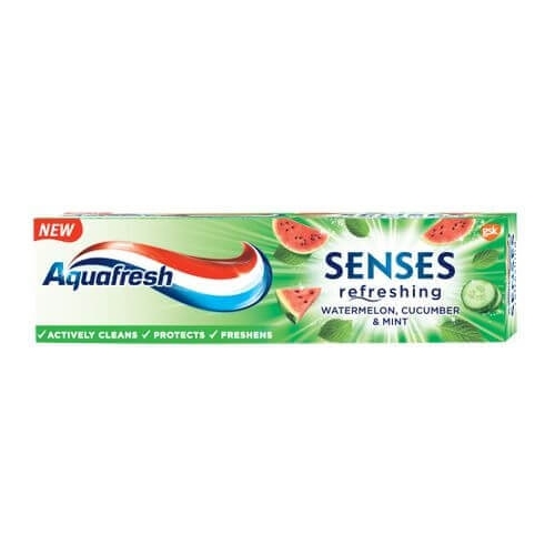 Aquafresh pasta de dinti Senses cu aroma de pepene rosu, 75 ml. Produs pentru igiena dentara