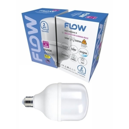 Bec LED T140 50W, E27, 6500K, Lumina rece FLOW FBLT14050W-R
