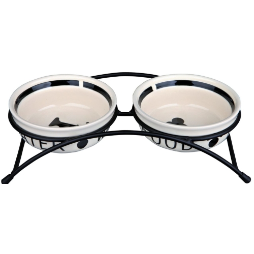 Set 2 Castroane Ceramice Cu Suport Metalic, 2x0.25 l/13 cm/27x7x14 cm, Alb/Negru, 24640