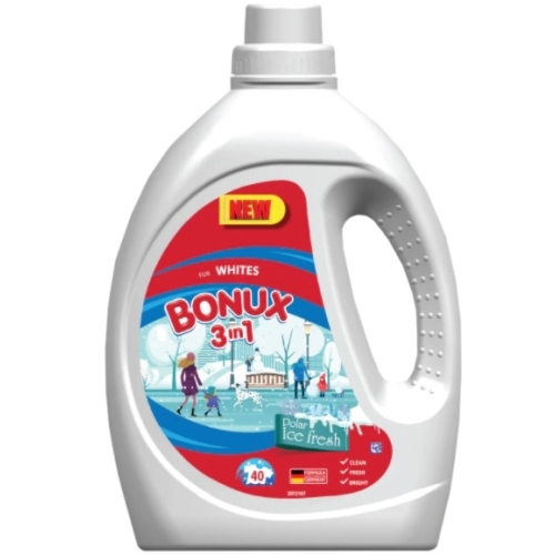 Detergent lichid pentru haine 3 in 1 White Ice Fresh, 40 spalari, 2.2 L, Bonux