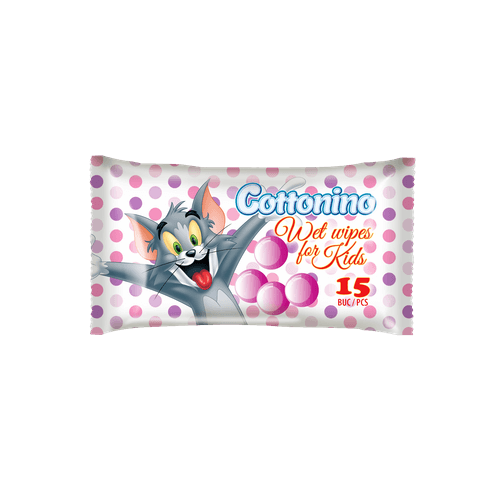 Cottonino Tom and Jerry Servetele umede pentru copii Bubble Gum, 15 buc. Produs pentru igiena persoanala