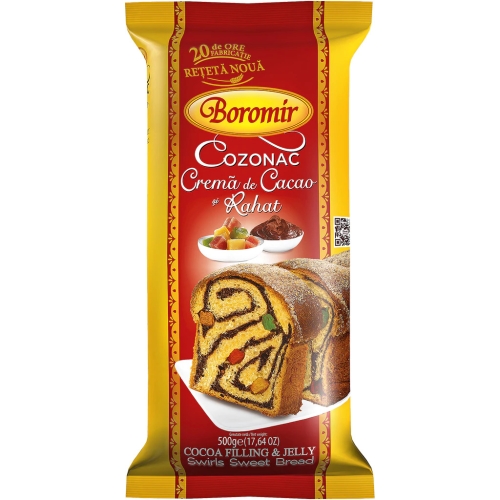 Cozonac crema de cacao si rahat, 500 g, Boromir