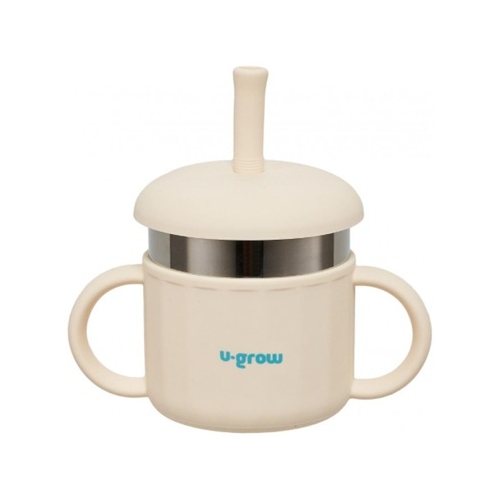 Cana din silicon cu pai si interior din inox,220 ml, U-Grow