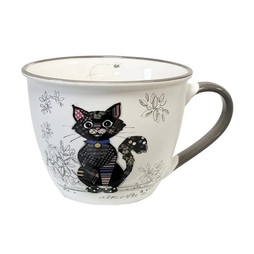 Cana Timbale a anse Kook Chat Noir, 550 ml, Ceramica, Alba, Kiub