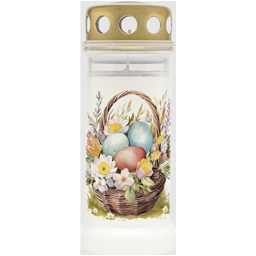 Candelă Bolsius Nr. 6 cu capac – Coș cu ouă – Alb