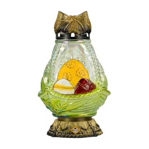 Candelă Coș - Ou cu fundă, pictată manual, din sticlă