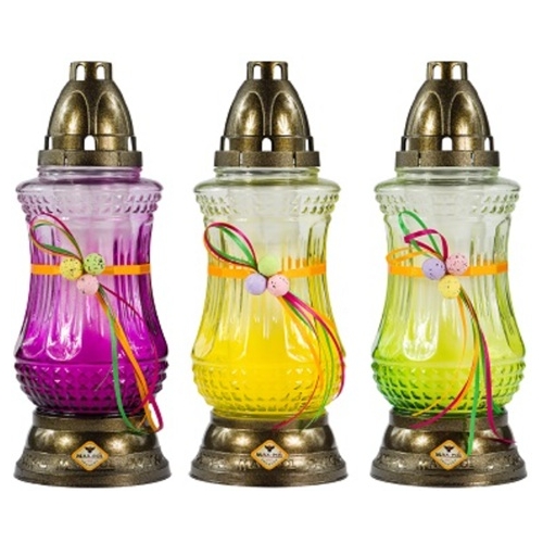 Candelă din sticlă cu fundă, diverse culori