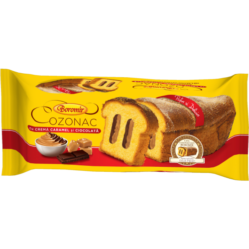 Cozonac crema de carame si ciocolata cu rom, 450 g, Boromir