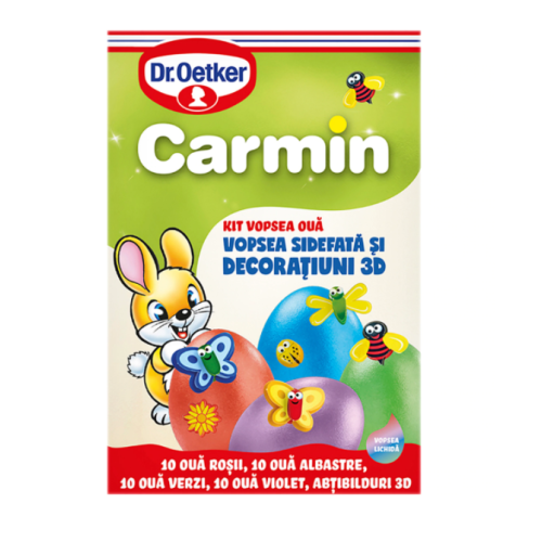 Vopsea oua sidefata si decoratiuni 3D, 4 culori, Dr. Oetker Carmin. Produs pentru preparate de Pasti