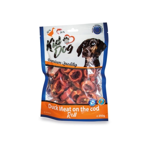 KidDog Recompense Pentru Caini, Carne De Rata Pe Rolou De Cod, 250 g, A04612