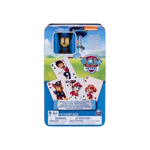 Carti de joc Jumbo, Patrula Catelusilor, cu figurina in cutie de metal