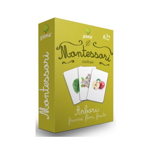 Carti de joc Montessori. Arbori: frunze, flori, fructe