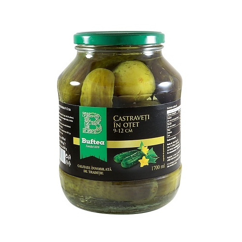 Castraveti intregi in otet 9-12 cm, 1700 ml, Buftea