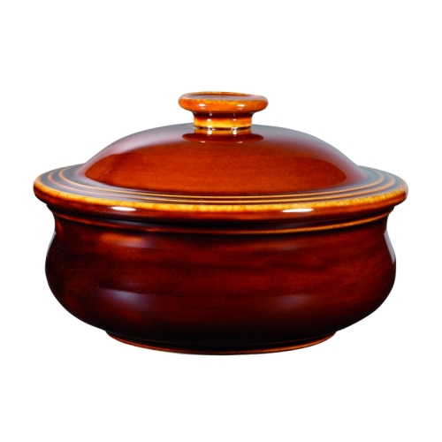 Vas cu capac, capacitate 430ml, din ceramica lucioasa, culoare maro