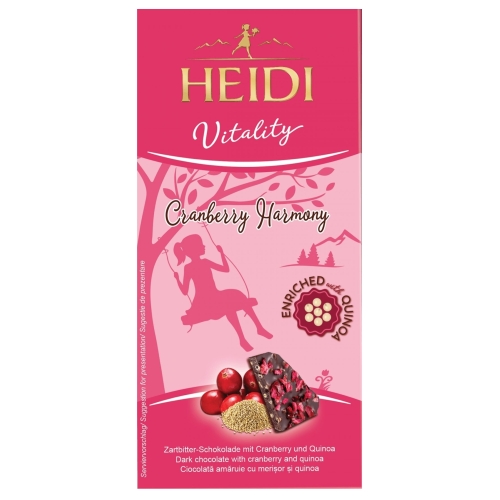 Ciocolata amaruie cu merisoare si quinoa, 80 g, Heidi - Vitality