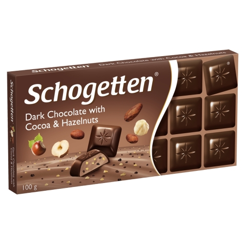 Schogetten Ciocolata neagra cu alune si cacao, 108g
