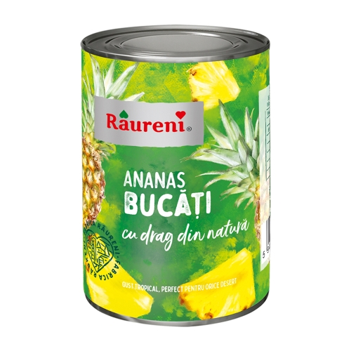 Compot ananas bucati in sirop 565 g, Raureni