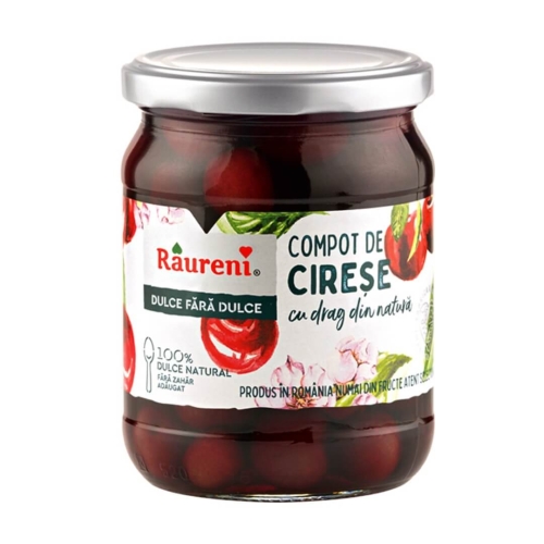 Compot de cirese fara zahar, 520g, Raureni
