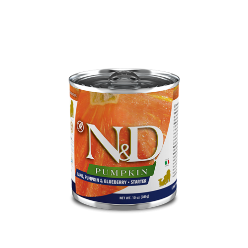 Hrana umeda  pentru catei, cu miel si afine, 285 g, N&D Pumpkin Starter 