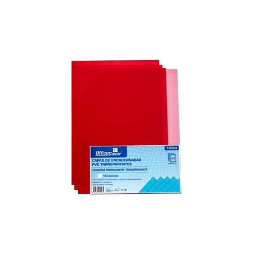 Coperta indosariere A4 Office Cover, PVC rosu, transparent, 0.15mm, top cu 100 coli
