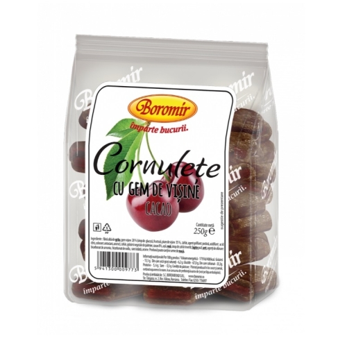 Cornulete cu Gem de Visine si Cacao, 250 g, Boromir