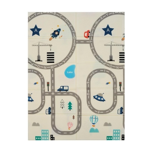 Covor de joaca pentru copii U-Grow, din spuma, pliabil, 2 fete, impermeabil, izolant, 120 x 180 x 1 cm, circuit