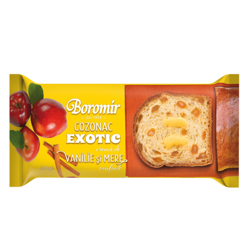 Cozonac exotic cu vanilie, mere si scortisoara, 400 g, Boromir